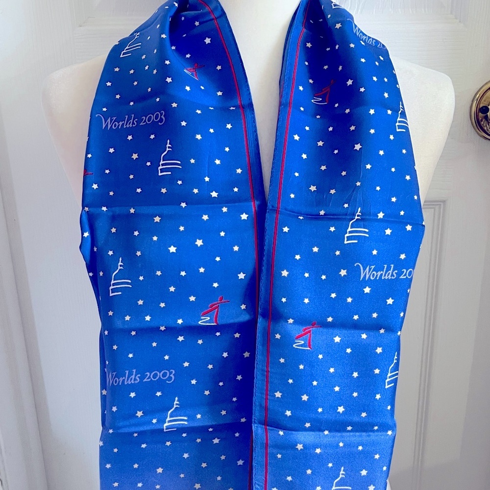 Worlds 2003 Figure Skating Design Womens Silk Scarf Vintage Blue White Red